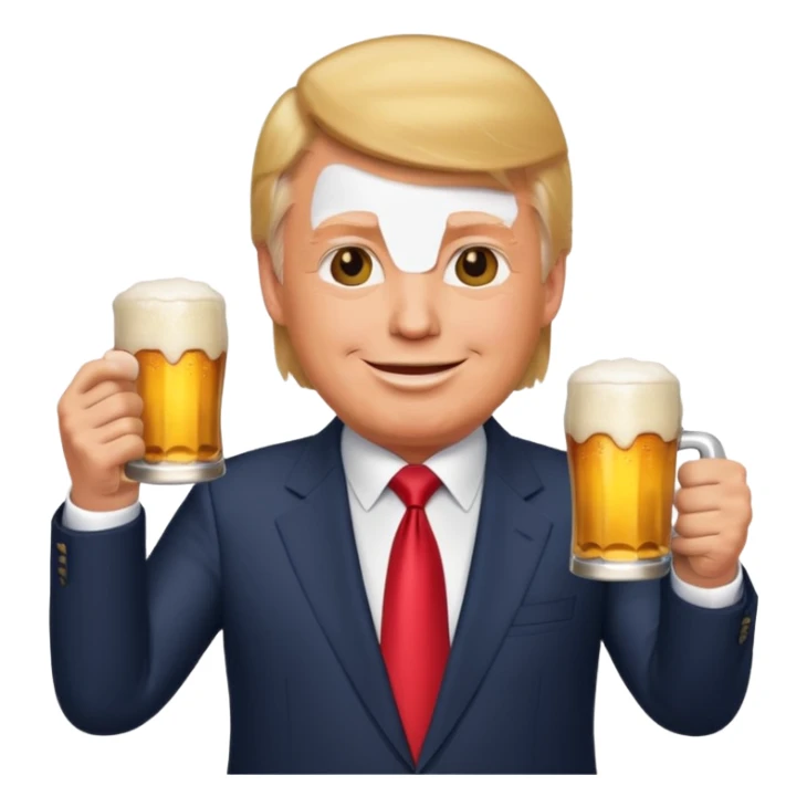 Donald Trump holding a beer, emoji style, wearing a suit sticker