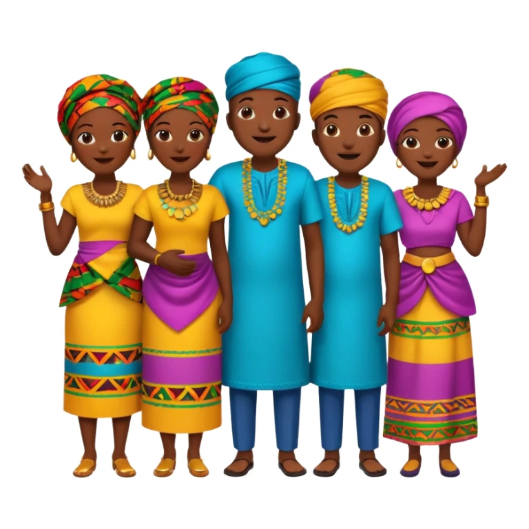 African parents in African attires, joyful expressions, emoji style sticker