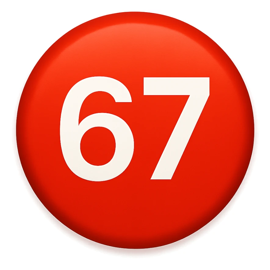 red circle emoji that says "67" sticker