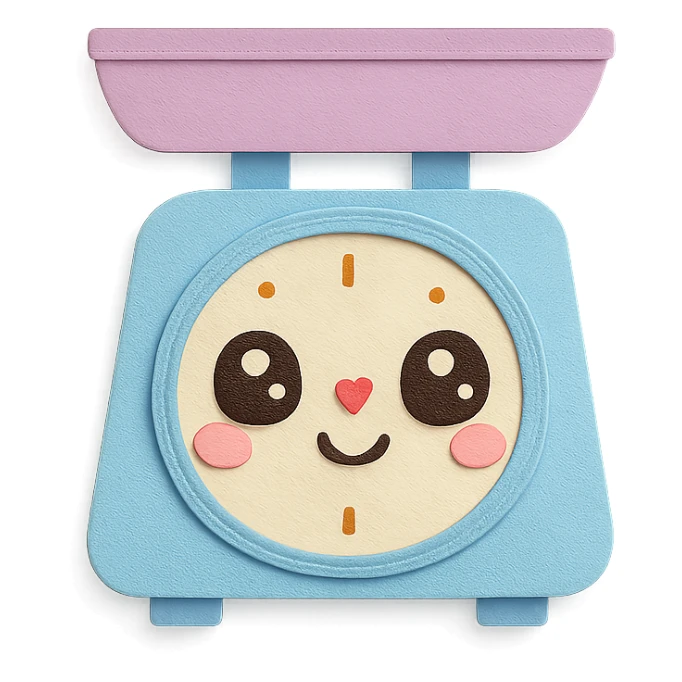 cute coffee scale with big sparkling eyes, soft pastel colors, full body, hand-drawn paper craft style sticker
