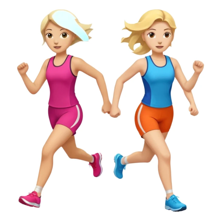 2 white women running holding hands one blonde one brunette sticker
