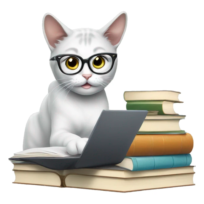 Female Cat studying, glasses, books, laptop sticker