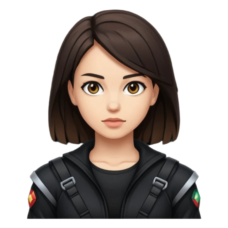 a brunette slim fighter woman in black, pixel art style sticker