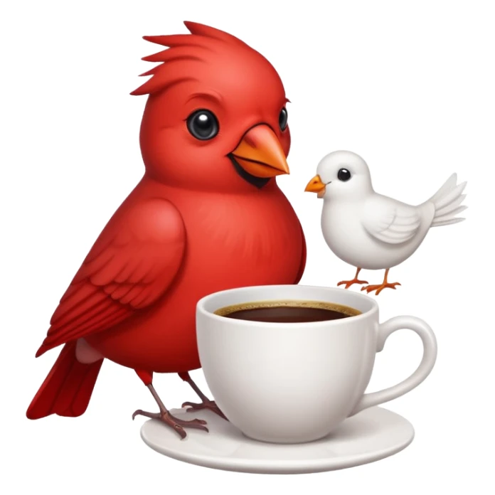 Happy cardinal bird with a dove and a cup of coffee sticker