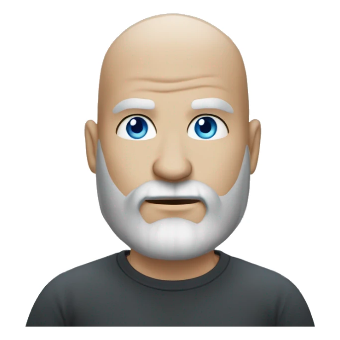 Bald guy with blue eyes and dark beard and a heavy metal t-shirt sticker