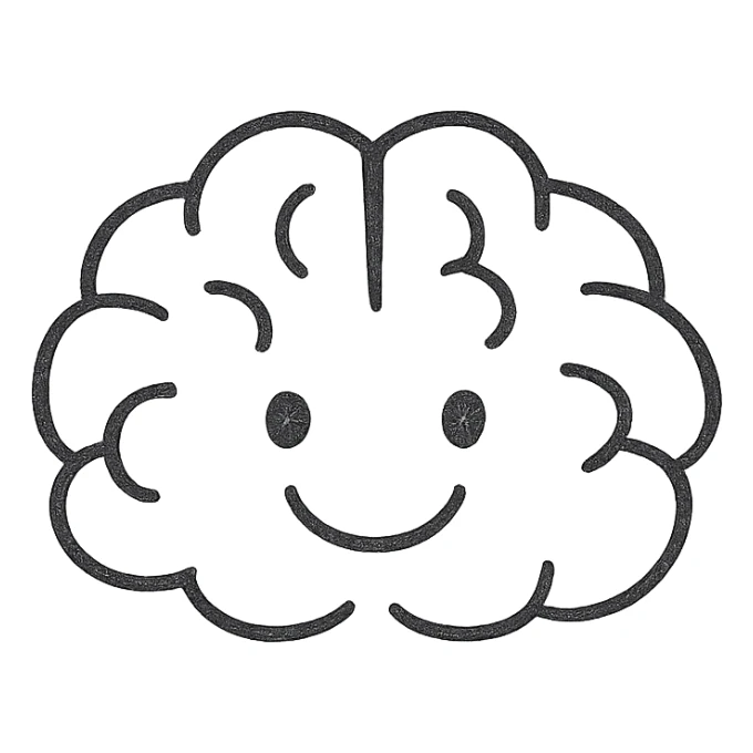 minimalist brain with eyes and smiling mouth, clean lines sticker