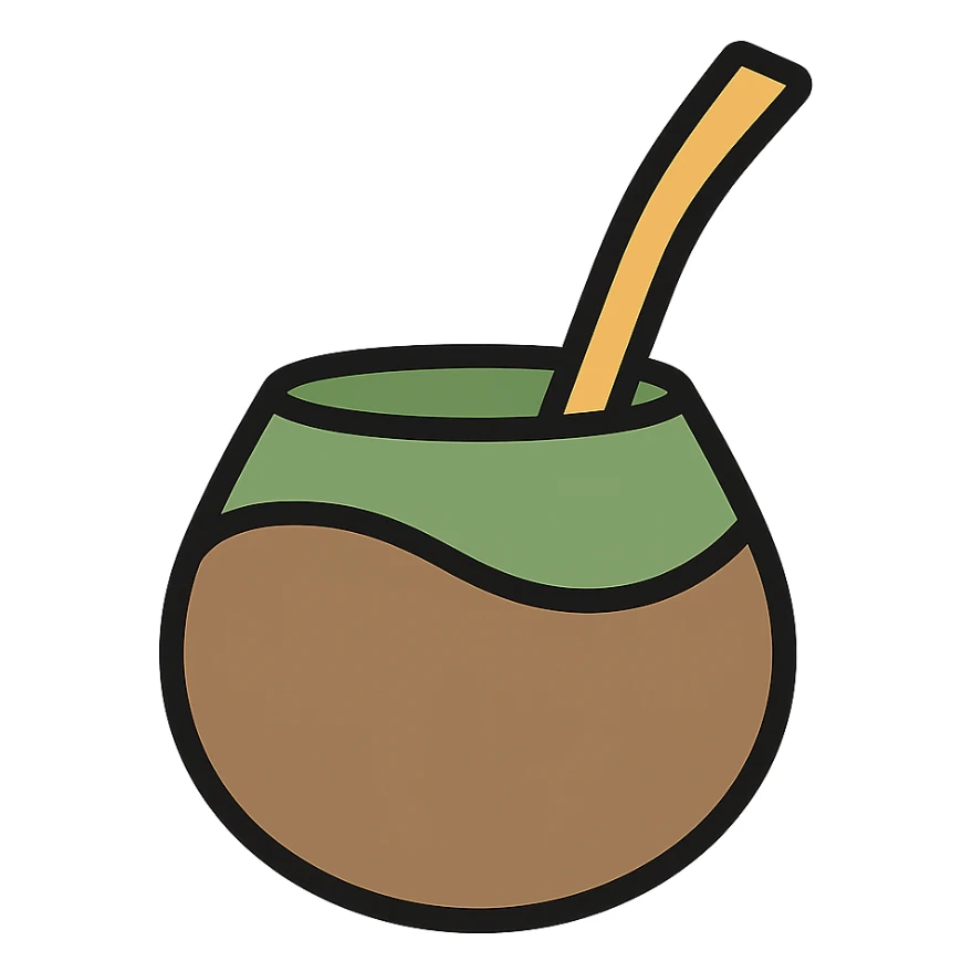 a stylized mate gourd and bombilla, minimal design, green and brown palette sticker