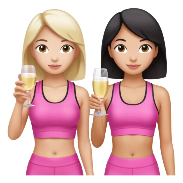 two girl pink pilates prosecco 1 asian 1 white sticker