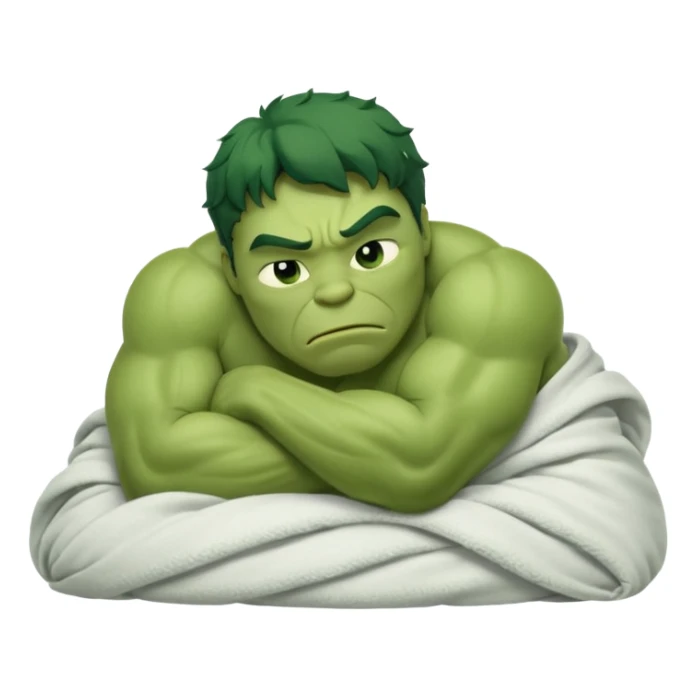 Incredible hulk curled up like a cat sleeping lying down in bed under blanket eyes closed sticker