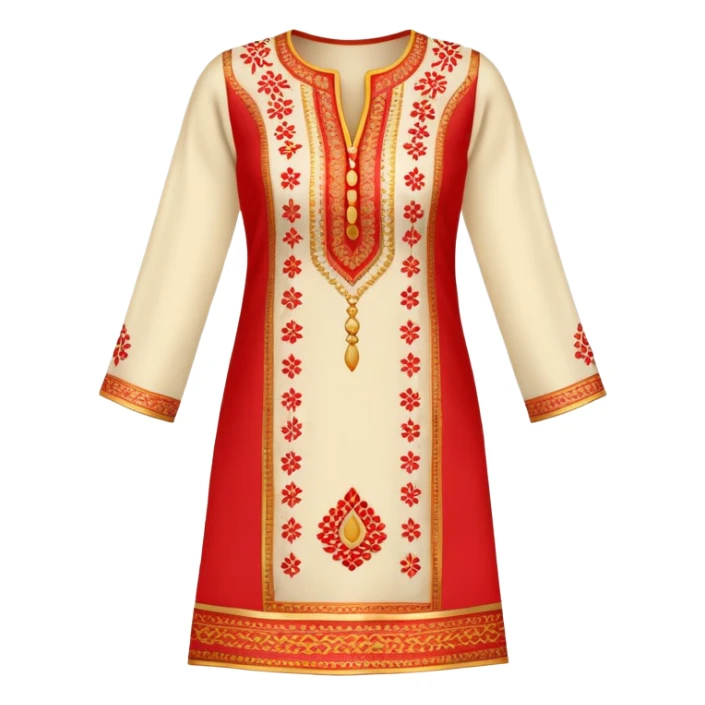 Traditional embroidered women's kurti in red color with gold patterns sticker