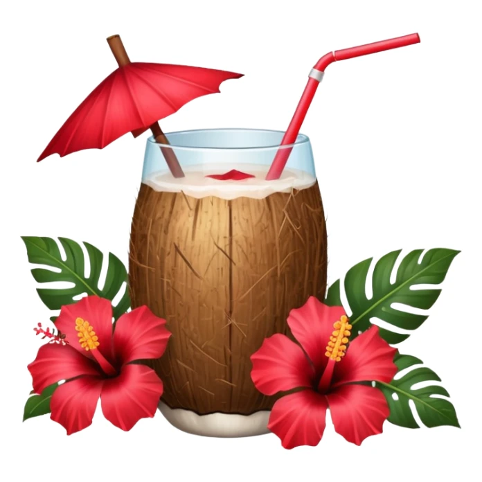coconut drink with red flowers and summer vibe sticker