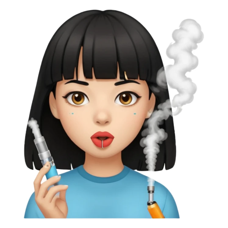 black haired girl with bangs with vape in her mouth sticker
