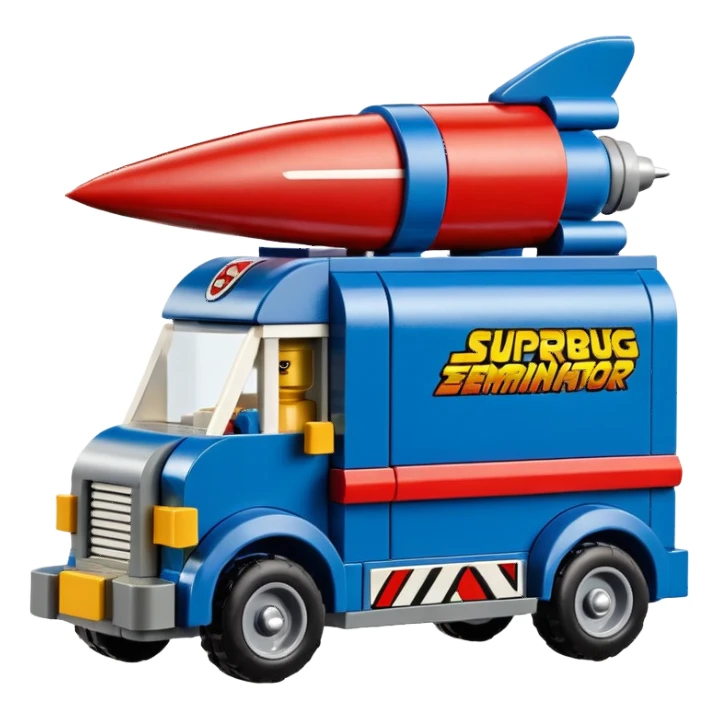 Heroic Lego SuperBug Ron’s exterminator superminator antique rocket powered moving van (motto: Killing bugs is fun) sticker