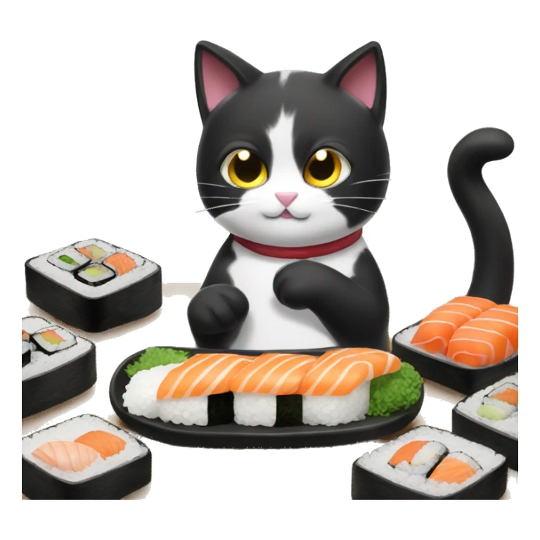 Texudo black and white cat eating sushi  sticker