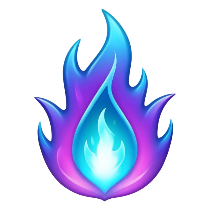 Magic glowing neon-Cyan-purple-gradient iridescent exotic magical glossy glassy burning blue-purple-flames fire will-o’wisp sticker