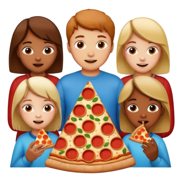 Pizza with, three girls and four boys sticker