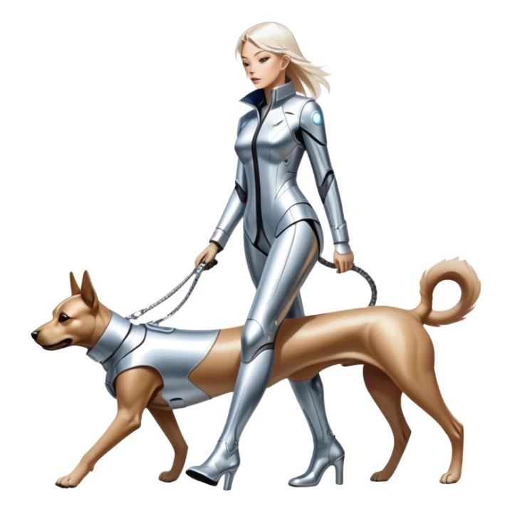 Sorayama girl walking a dog sticker