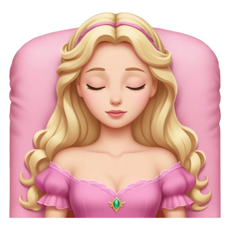 extremely minimal Aurora Sleeping Beauty from hips up, simple pink dress shape, basic blonde hair outline, few facial details, ultra simplified sticker