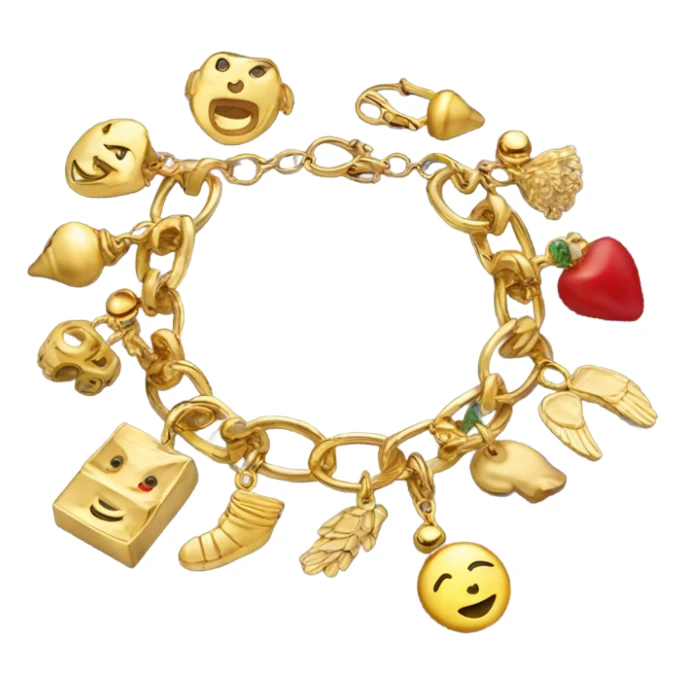 Realistic, gold charm bracelet with gold charms sticker