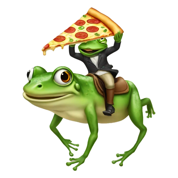 A frog on a horse eating a slice of pizza  sticker