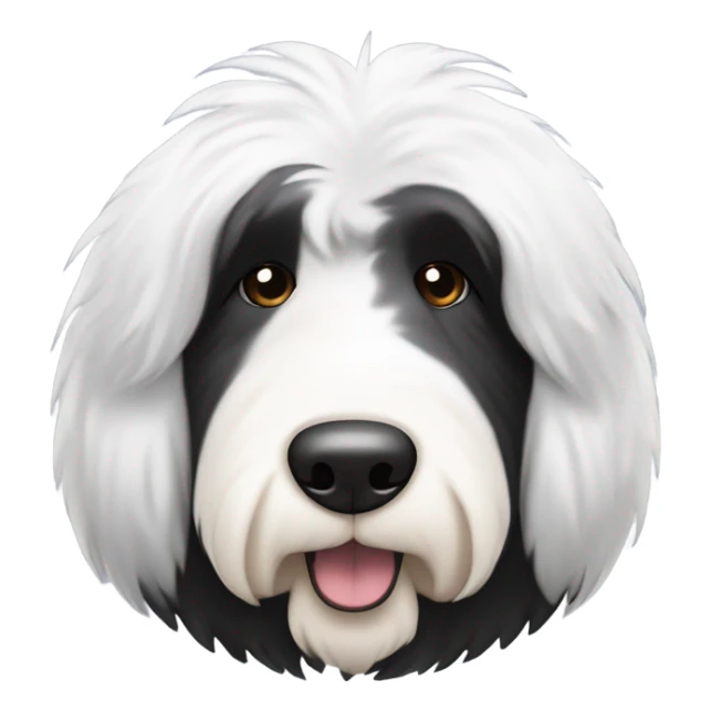 Old English sheepdog with a half and half face like a black and white cookie sticker