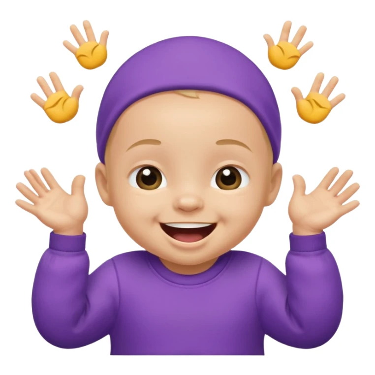 A baby wearing a purple onesie, laughing joyfully. hands down sticker