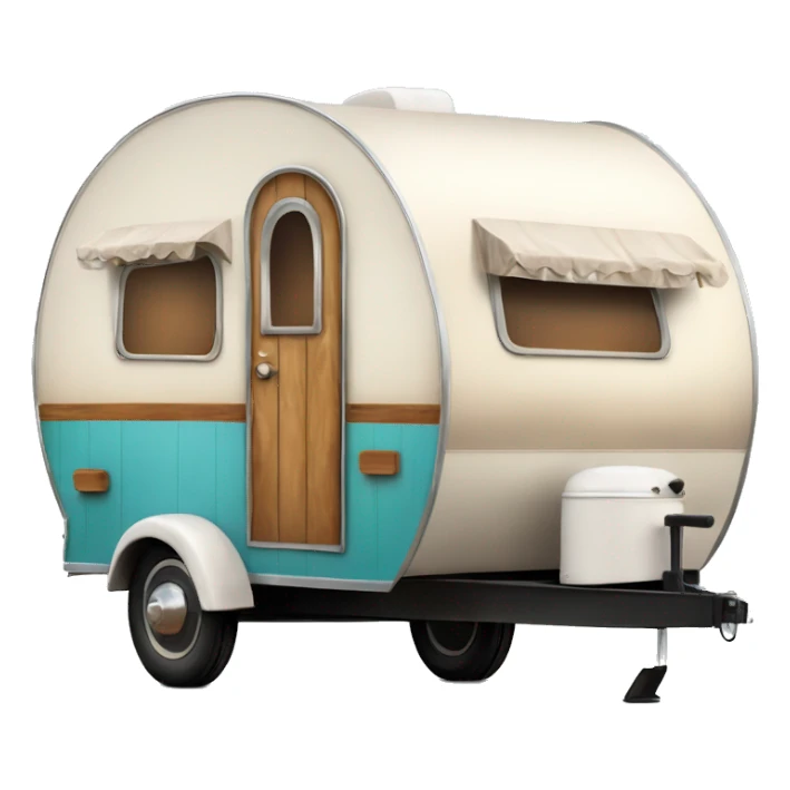 Realistic vintage round wooden travel trailer isolated.  sticker