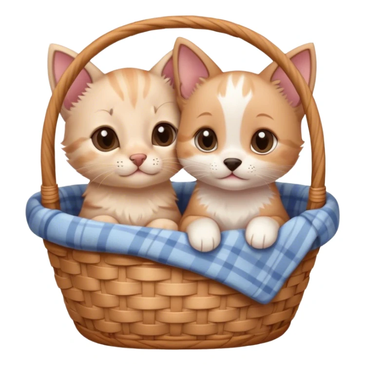Disney-style cute kitten and puppy cozy in blanket basket  sticker