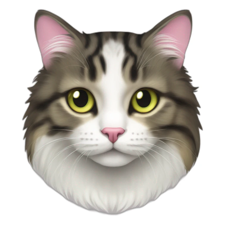 cat Tabby (Mainly black and dark brown) fluffy cat pink-nose light-green&yellow-eyes,-white-long-whiskers,-white-spots-near-the-nose,sharp chin.,long ears,sharp of the eyes sticker