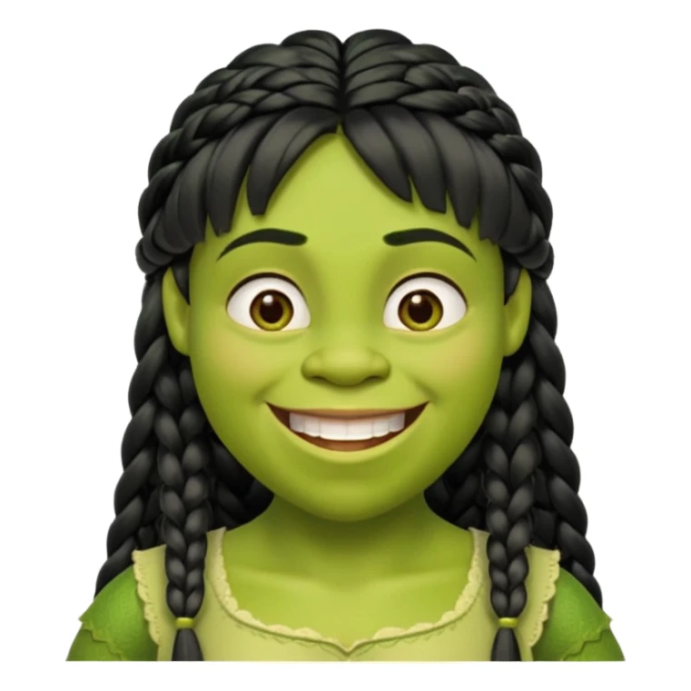 Shrek mit langen schwarzem Zopf und ponny sticker