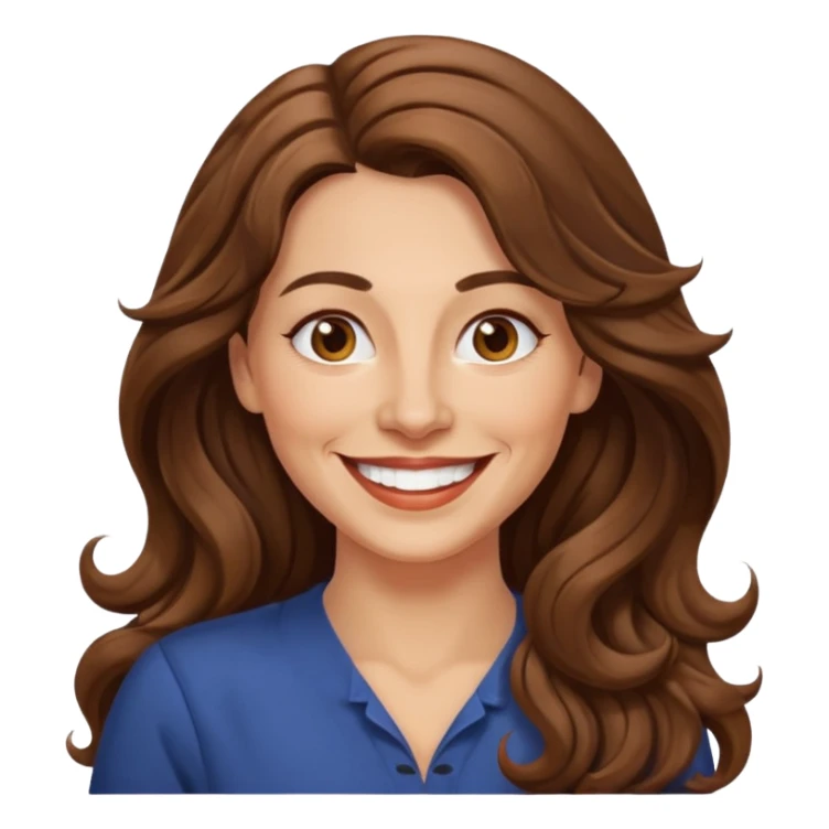 40 yr croatian woman, long wavy brown hair, big smile, side part, 
 sticker