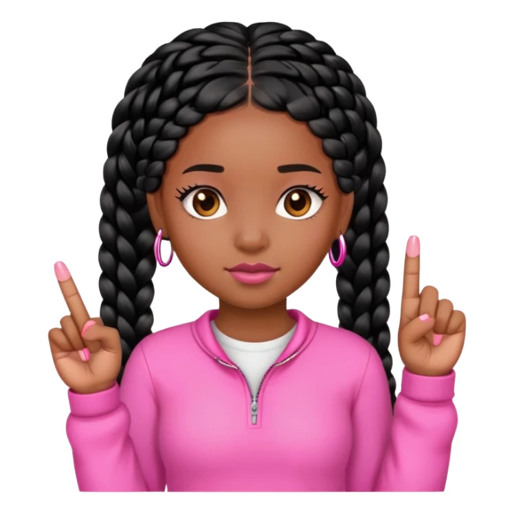 black girl with black braids with pink middle finger sticker