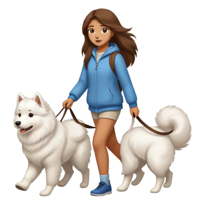 Brown long hair girl walking Samoyed sticker