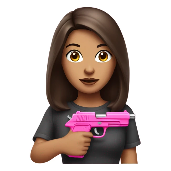 Realistic brunette girl holding pink gun sticker
