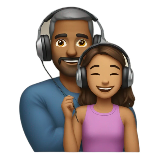 FATHER AND DOUGHTER LISTENING MUSIC whit earphone sticker