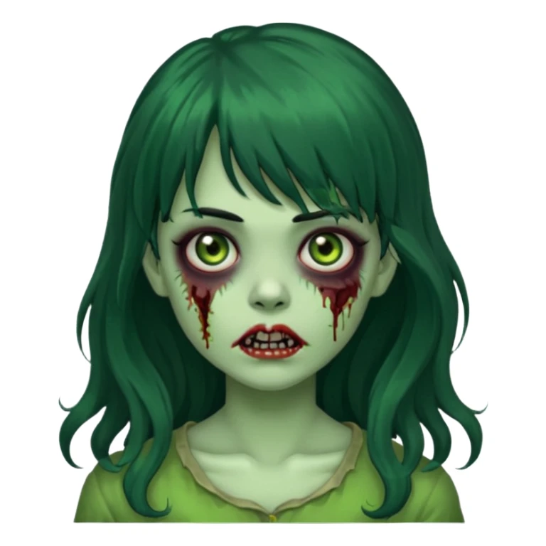 Zombie Green girl with long wavy black hair and bangs. sticker