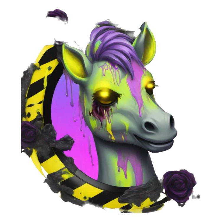 .Zombie_ Vaporwave black holographic oilslick zombie unicorn yellow caution tape and a vinyl sticker