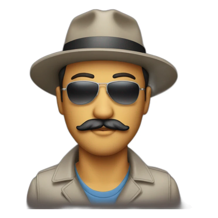 man with mustache and goatee with sunglasses and hat sticker