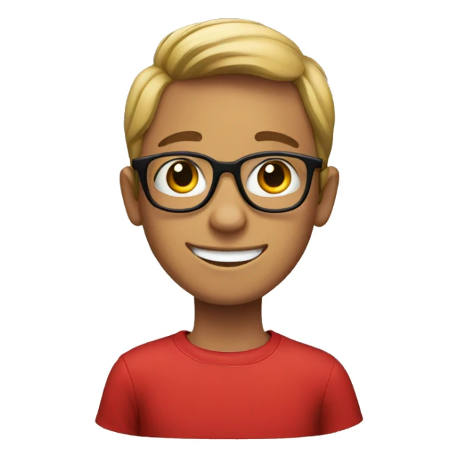 Smiling boy with glasses and red shirt sticker