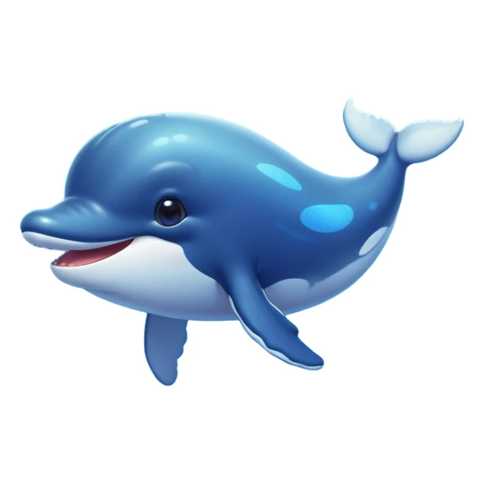 Cinematic Cute Humpback Whale Portrait Emoji, Head tilted playfully and inquisitively, featuring a softly rounded body with bright, sparkling eyes and an adorably expressive mouth, Simplified yet irresistibly adorable features, highly detailed, glowing with a warm, ocean-blue glow, high shine, affectionate and gentle, stylized with a touch of whimsical aquatic charm, soft glowing outline, capturing the essence of a friendly and endearing whale that seems as if it could sing its way into your heart! sticker