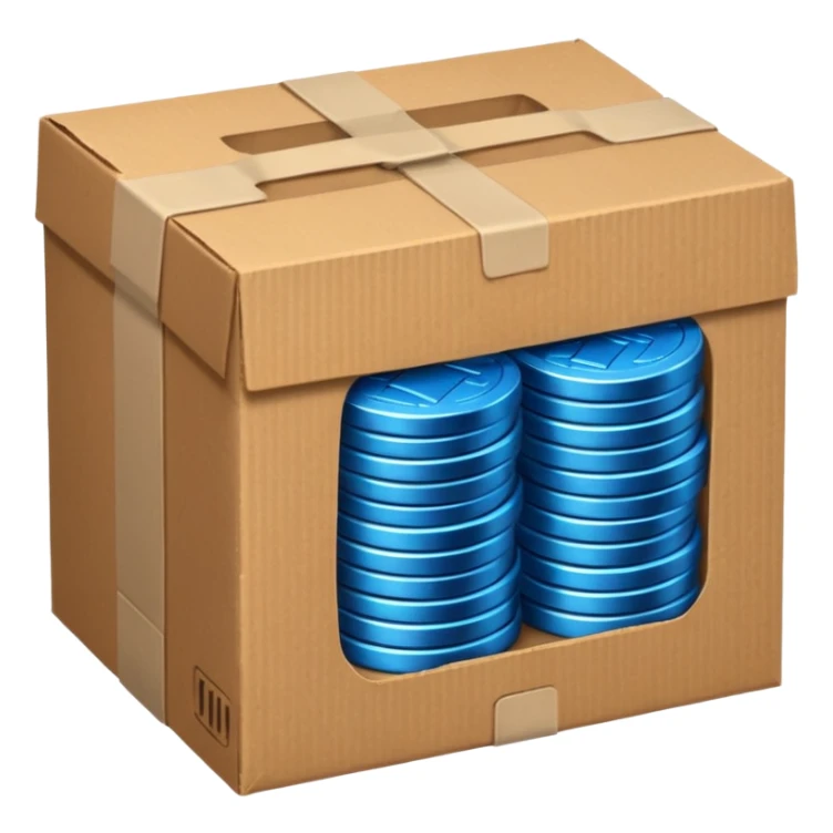blue coins credit in a cardboard package sticker