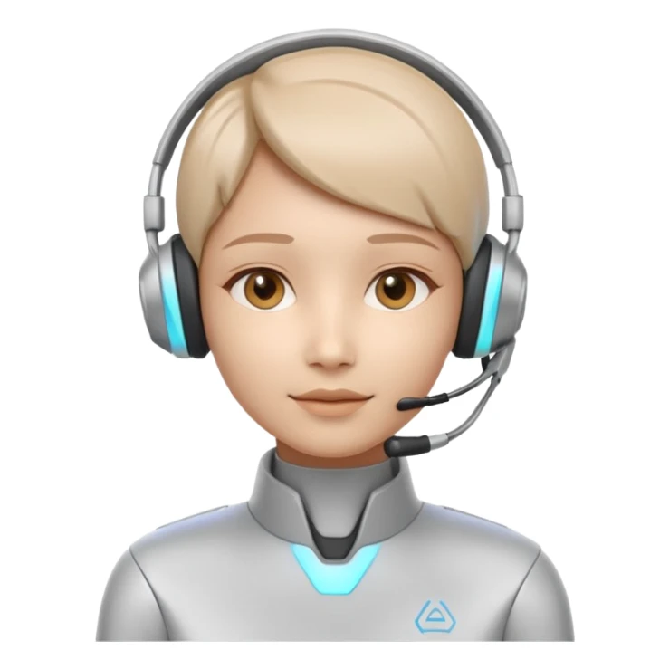 AI Call Agent holo-human-like Cyber AI face, warm, calm and friendly. Holographic look.Soft AI face with a listening, welcoming expression, minimal facial lines, calm eyes. Light headset. sticker