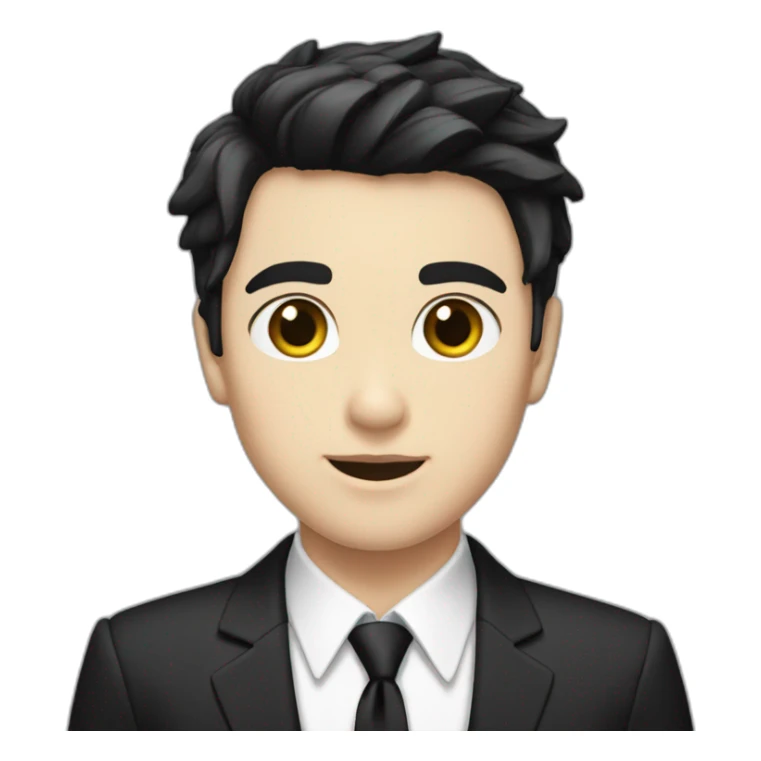 androgynous white boy bang black straight hair white shirt black tie sticker