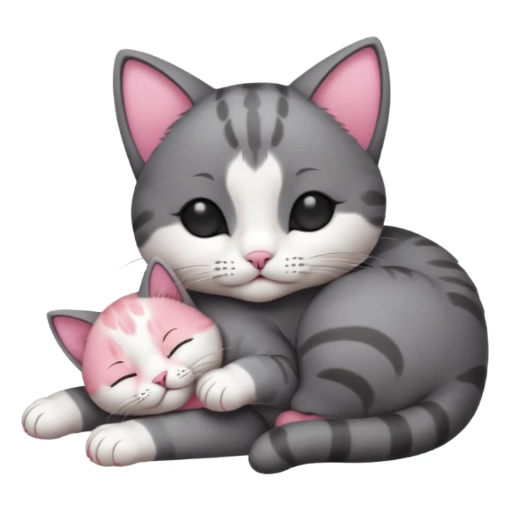 dark grey and white small cat with its eyes closed lying down leaning on its elbow with its paw curled under its head holding it up sticker