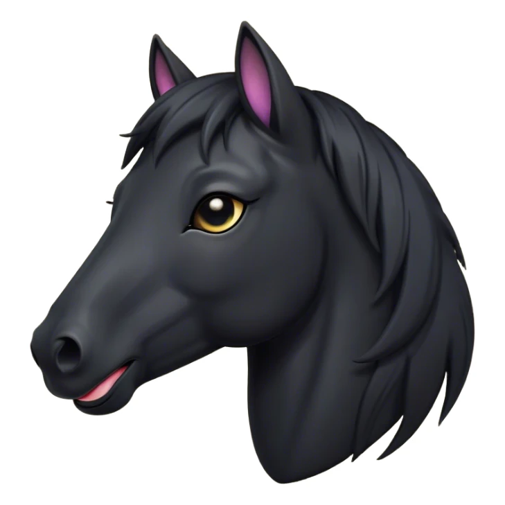 Cinematic Cute Yawning Black Horse Portrait Emoji, Head tilted slightly with a dramatic, wide-open yawn, revealing a soft, sleek black fur with a subtle shimmer, floppy ears slightly drooping, round dark eyes barely open in drowsy contentment, Simplified yet irresistibly adorable features, highly detailed, glowing with a soft, cozy glow, high shine, relaxed yet expressive, stylized with a touch of whimsy, bright and endearing, soft glowing outline, capturing the essence of a sleepy yet affectionate horse, so drowsy it feels like it could stretch out of the screen and curl up for a nap! sticker