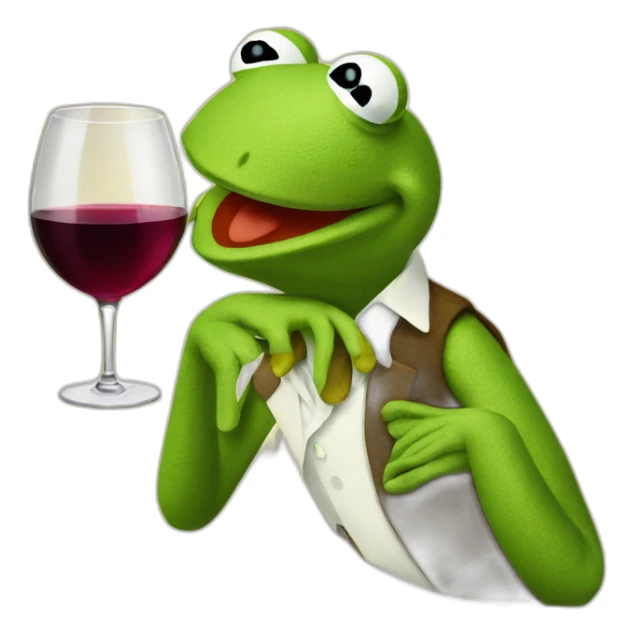 kermit frog drinking big glas of wine sticker