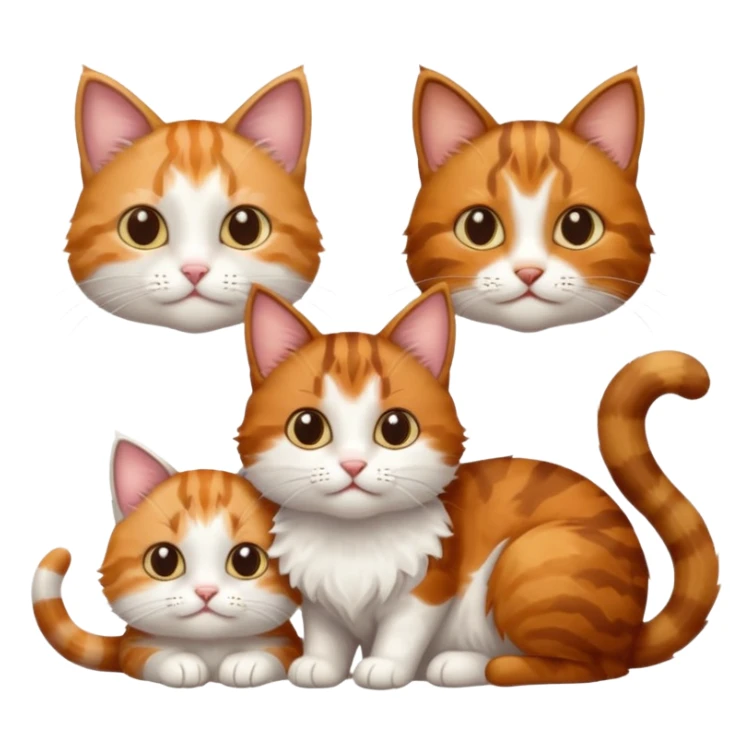 3 small cats different colours including brown tabby and white, patchy calico, and ginger and white sticker