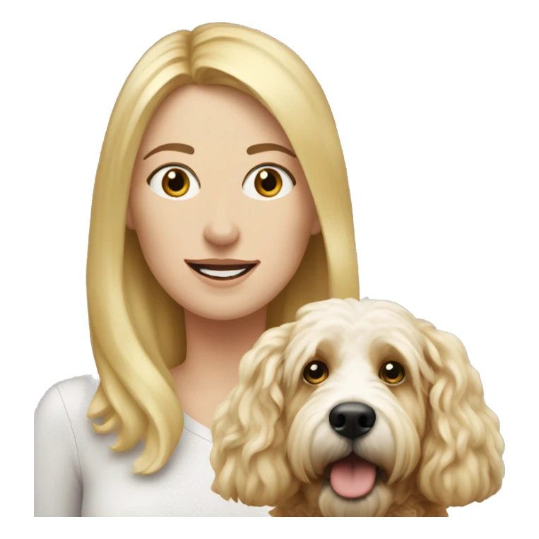 white woman with long blonde hair alongside a bernadoodle dog  sticker