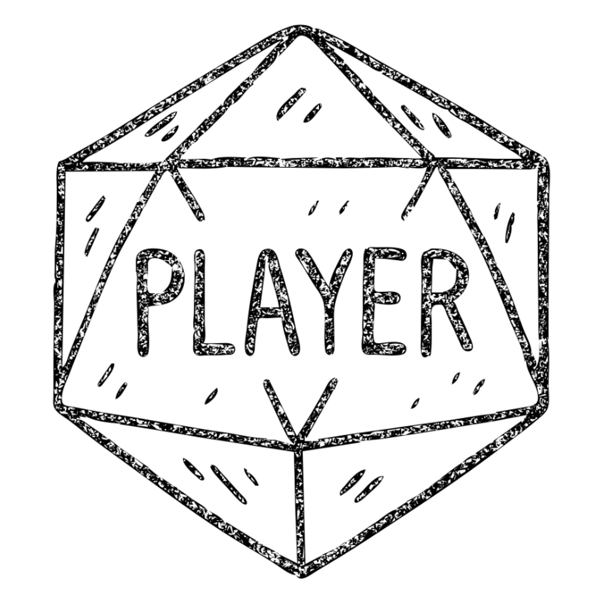 minimalist hand-drawn outlined icon of a player for DnD TTRPGs, worn distressed sticker