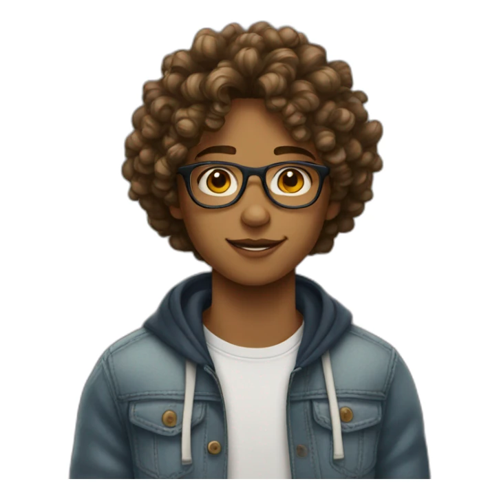 A teenager wearing glasses and curly hair sticker